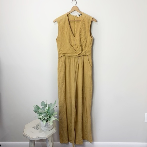 [Cage] Women's Sz:Small Mustard Yellow Cotton Boho Wide Leg Sleeveless Jumpsuit - Picture 1 of 9